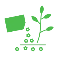 Un icono verde de una planta que crece dentro de una bolsa de semillas.