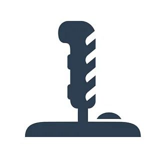 Un icono en blanco y negro de un joystick sobre un fondo blanco.