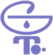 Logotipo estilizado de color p&uacute;rpura con forma de cuenco, una gota, la letra "T" y un punto debajo.