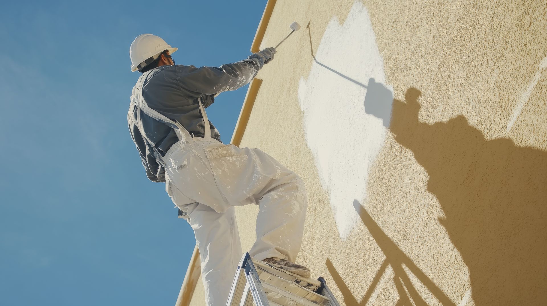 Une personne applique de l’enduit sur un mur extérieur