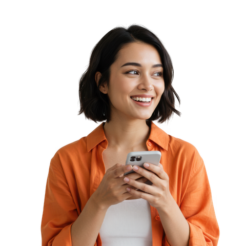 Une dame tenant son téléphone portable dans les mains