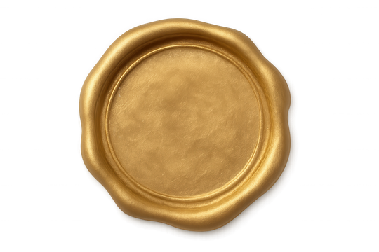 Sceau de cire doré avec une surface texturée.