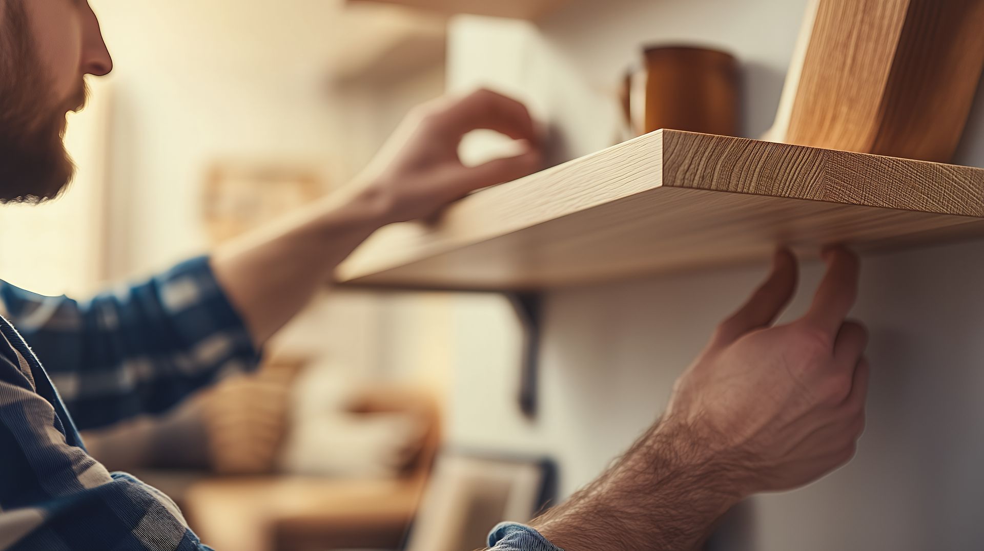 Installation d'étagère bois