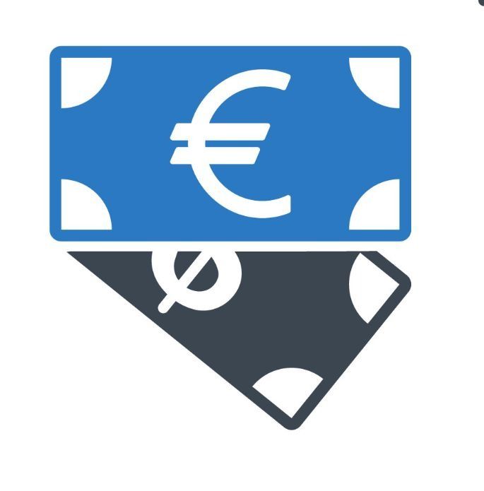 Billete de euro azul con símbolo de euro blanco, proyectando una sombra oscura debajo.