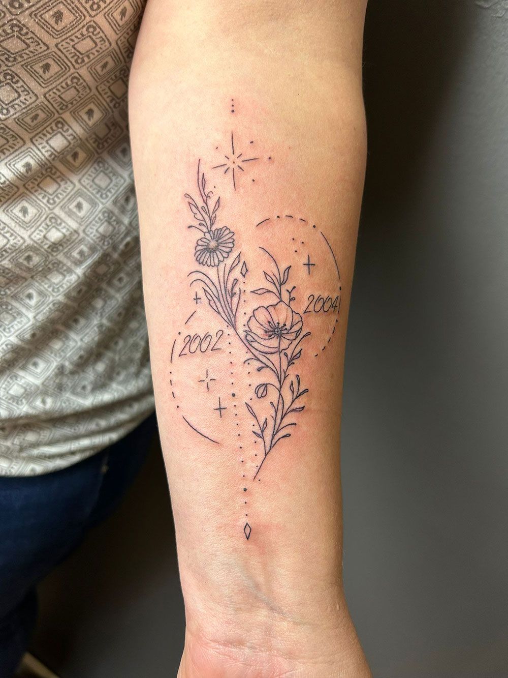 Eine Nahaufnahme einer Tätowierung auf dem Arm einer Person.