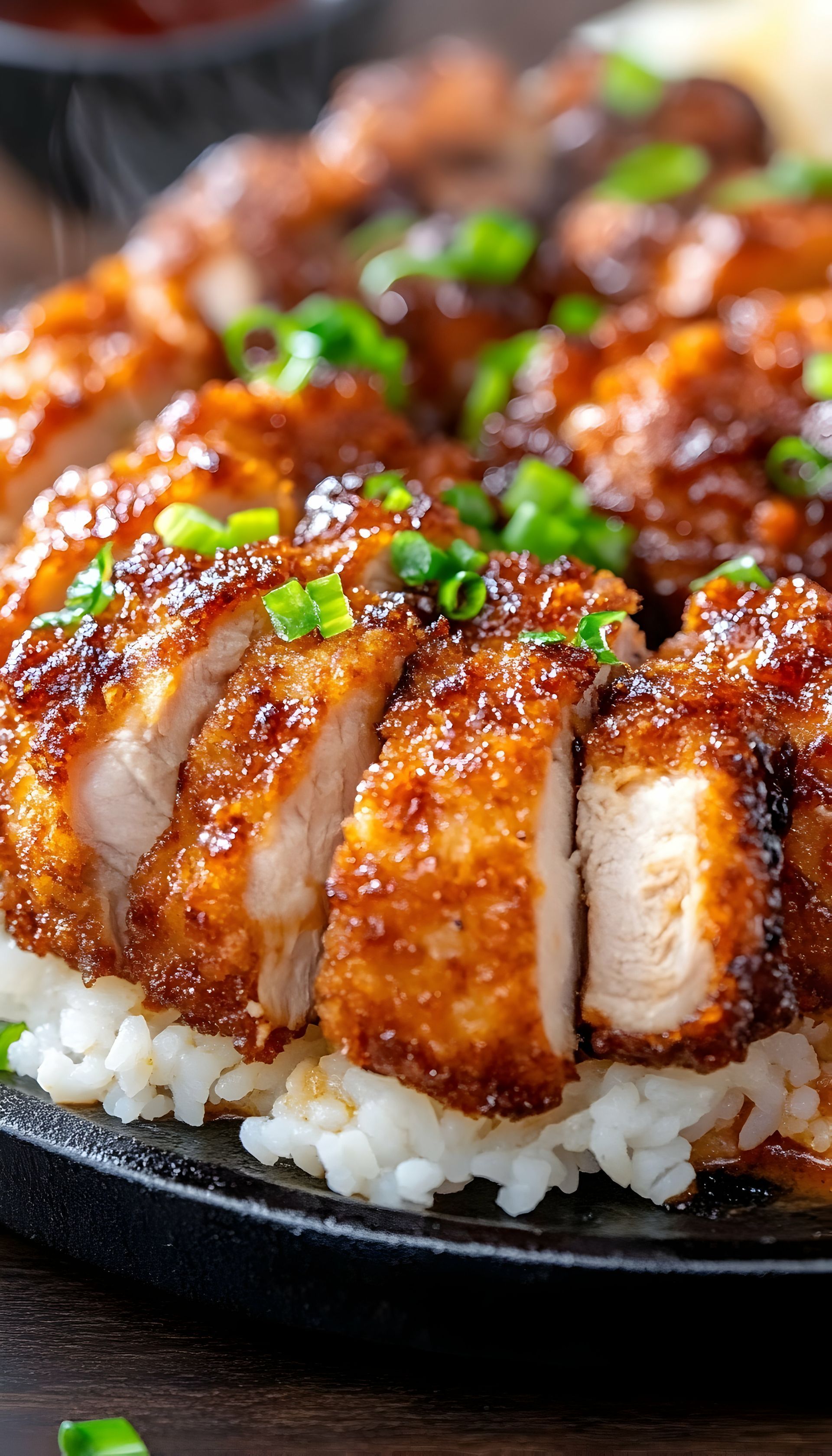 Du poulet frit sur du riz blanc