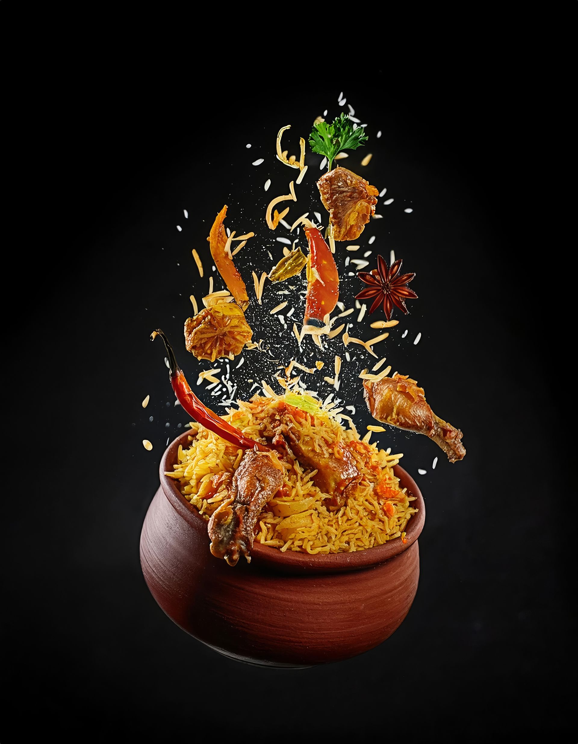 Un bol de biryani volant