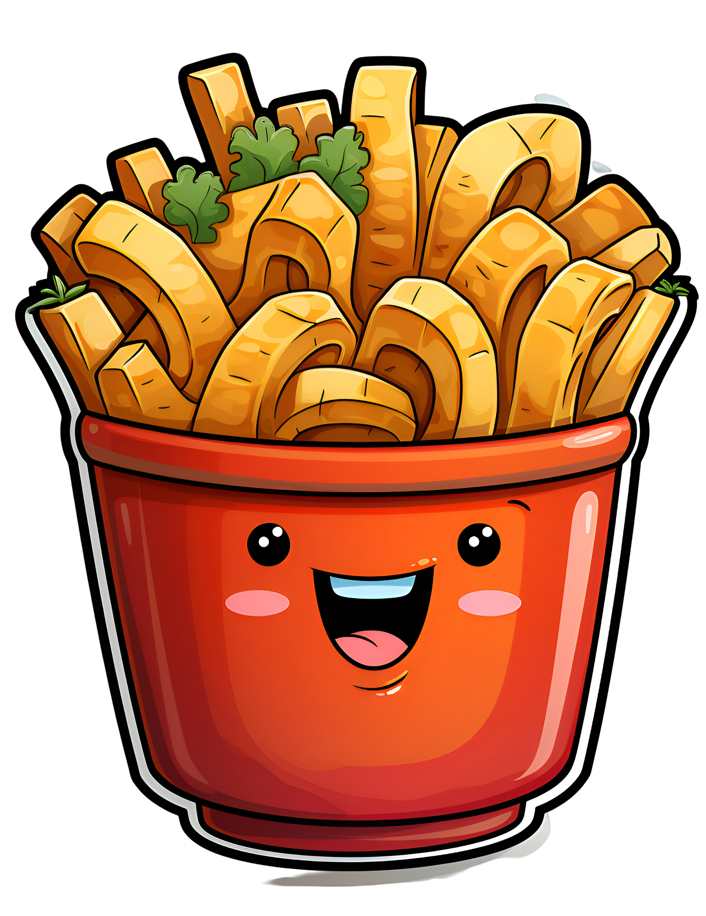 Dessin d'une barquette de frites avec des yeux et un sourire