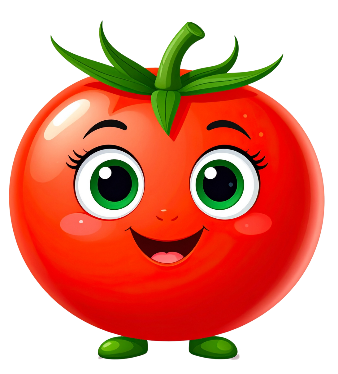 Une tomate souriante avec des yeux 