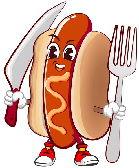 Un hot-dog avec un couteau et une fourchette