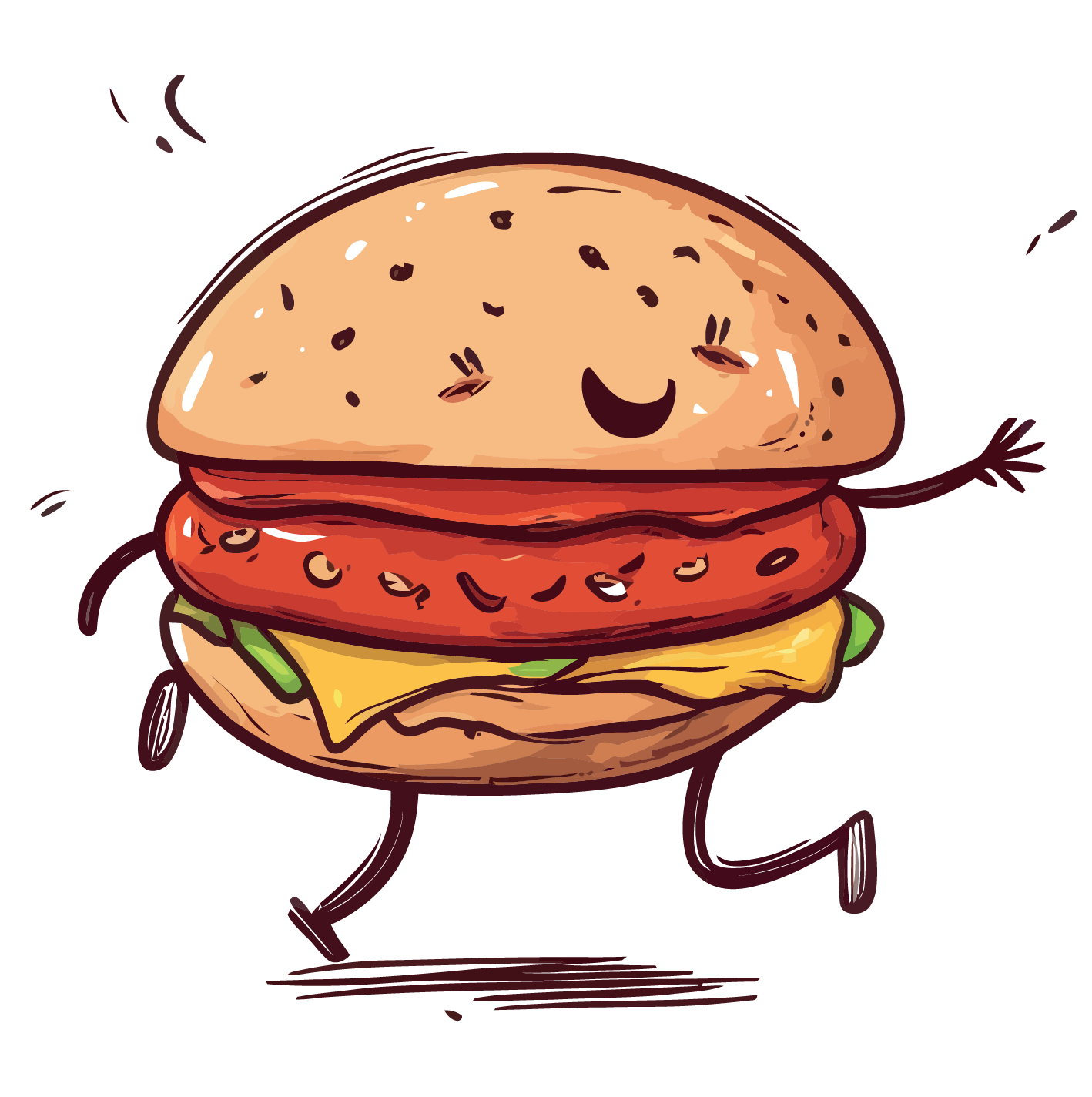Un burger avec des bras et des jambes