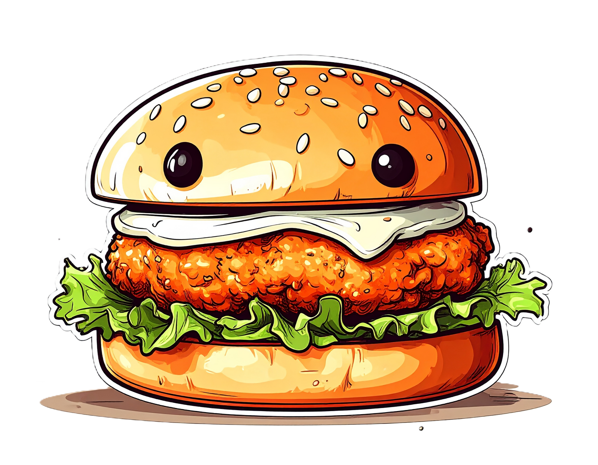 Un burger au poulet et de la salade dessinés