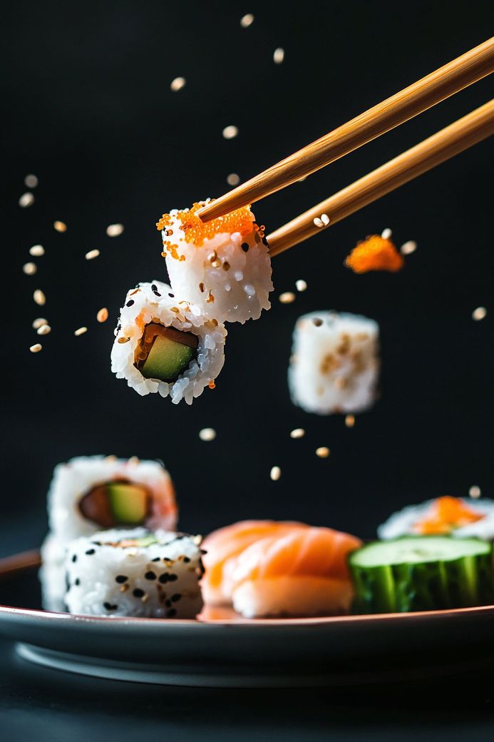 Des makis entre des baguettes