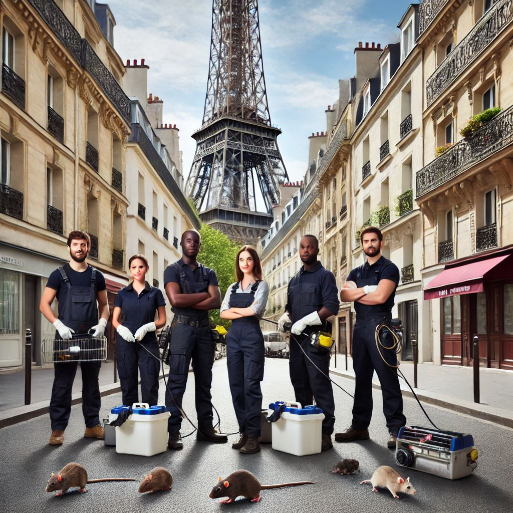 équipe de nettoyeurs devant la tour Eiffel