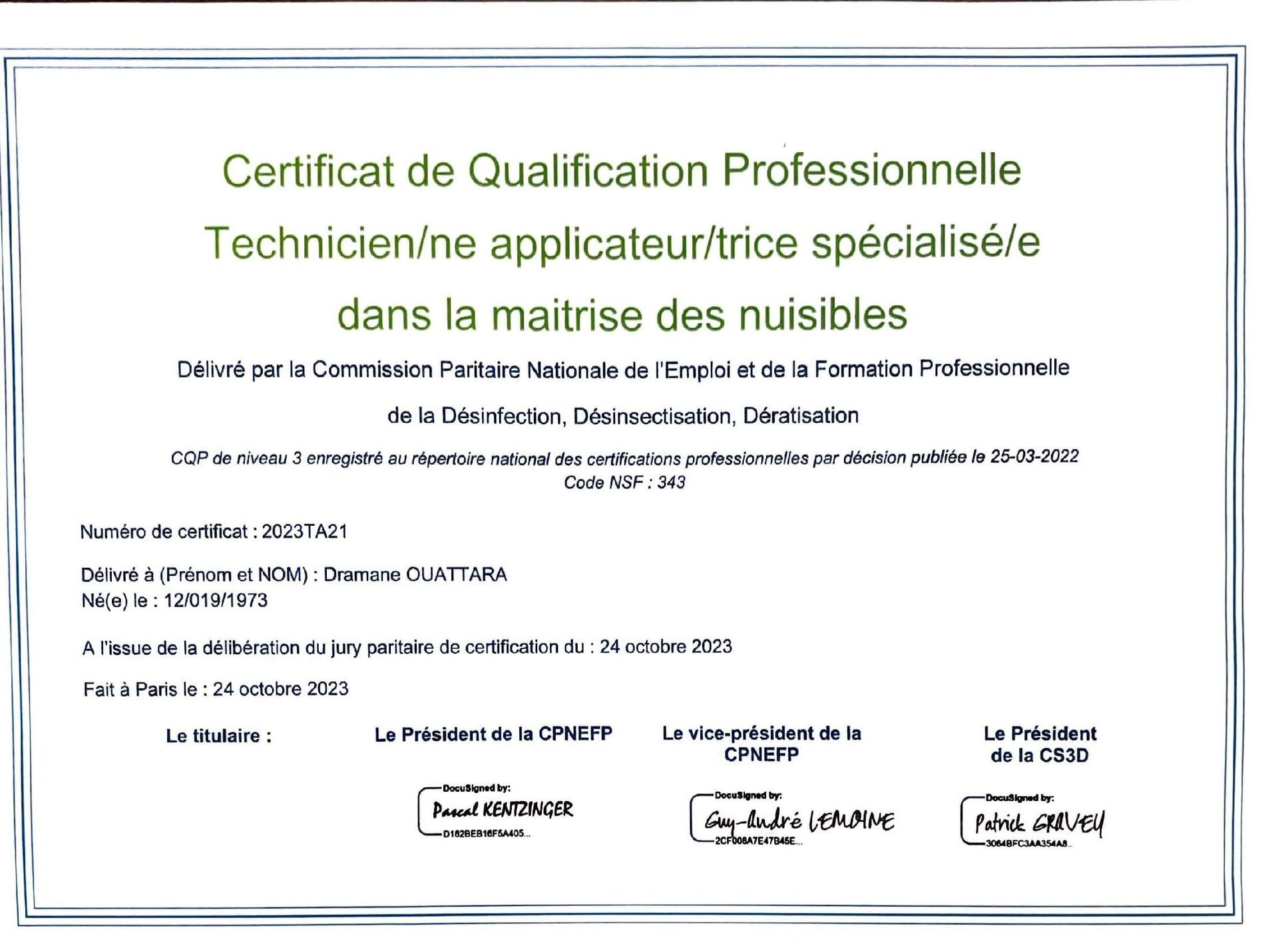 Certificat de qualification professionnelle de Technicien