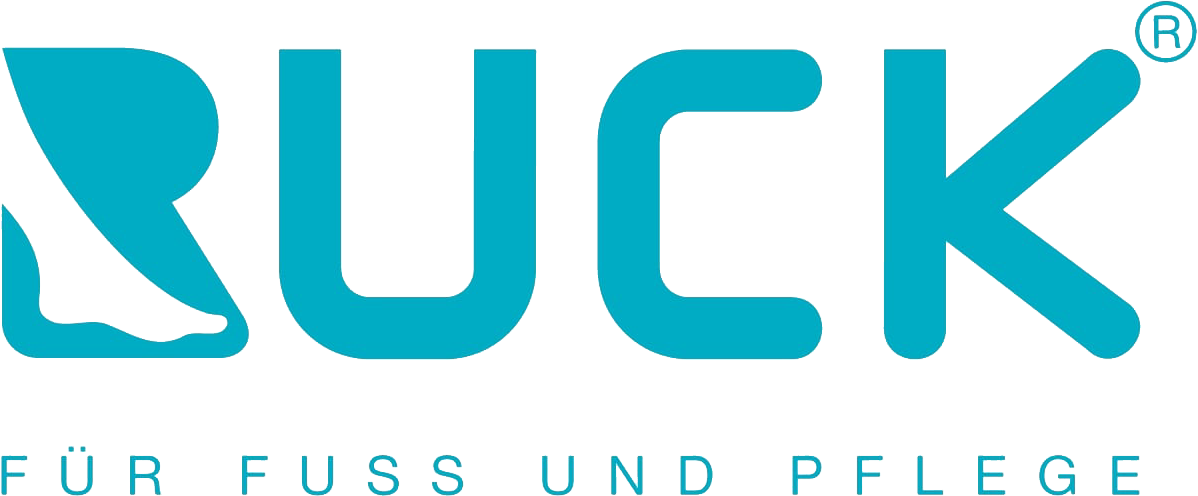 ein blaues und weißes Logo für das Unternehmen buck für Füße und Pflege 