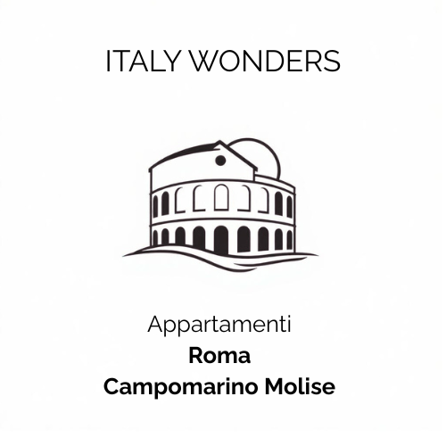 Logo Italy Wonders con illustrazione stilizzata del Colosseo e testo 