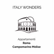 Logo Italy Wonders con illustrazione stilizzata del Colosseo e testo 