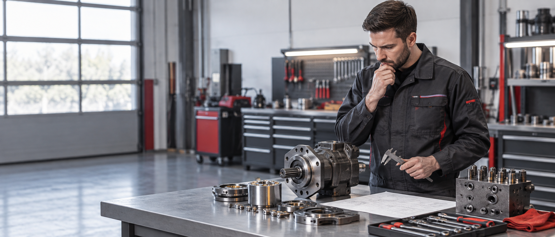Technicien Sousaflex analysant un équipement hydraulique avant réparation