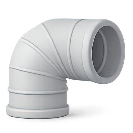 Raccord de tuyau coudé en PVC blanc à 90 degrés avec sections nervurées.