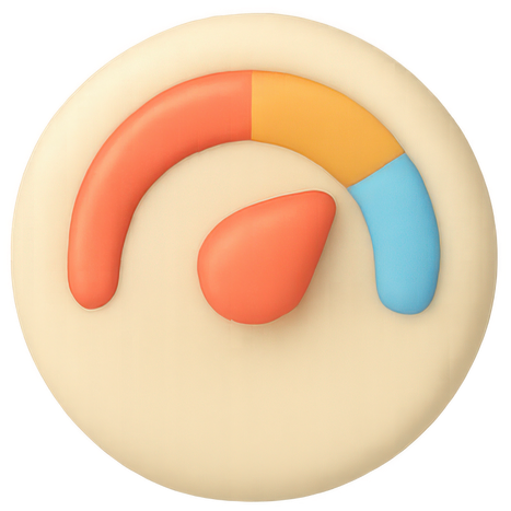 Un graphique circulaire avec une jauge segmentée incurvée de couleur orange, jaune et bleue.