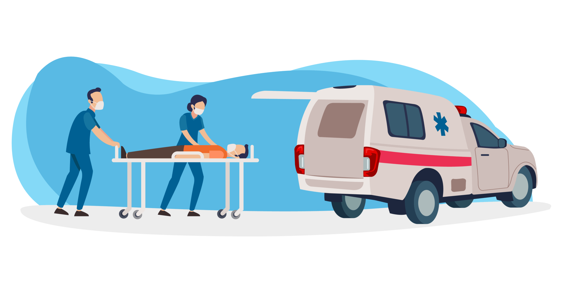 Illustration - Ambulanciers préparant le transport d'un patient