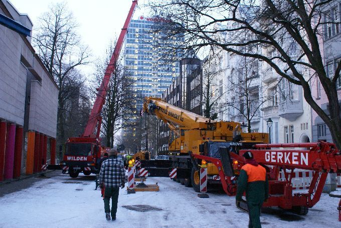 Baumfällung in einem Innenhof in Düsseldorf