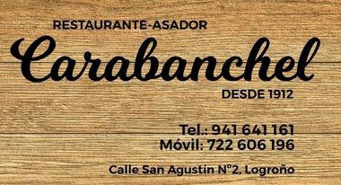 Tarjeta de visita del restaurante con nombre "Carabanchel", n&uacute;meros de tel&eacute;fono, direcci&oacute;n y a&ntilde;o de fundaci&oacute;n (1912).