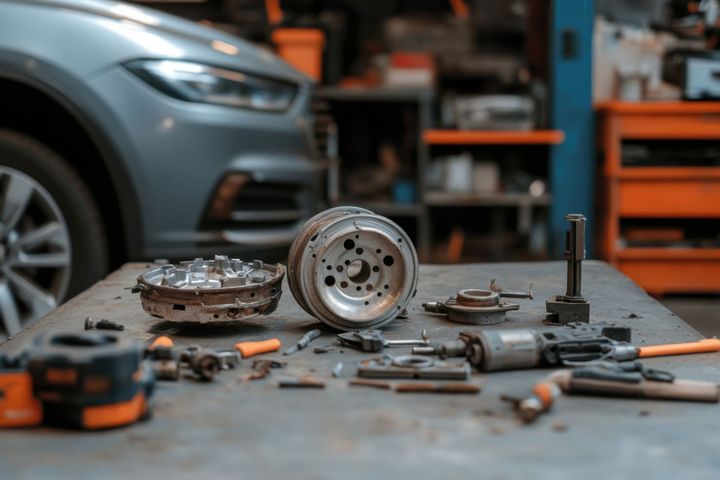 Des pièces détachées dans un garage