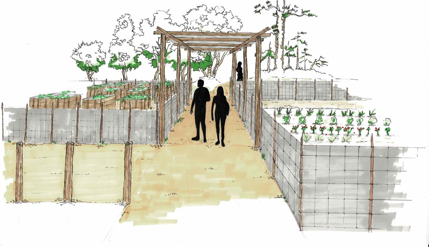 Ébauche de jardin avec des silhouettes humaines