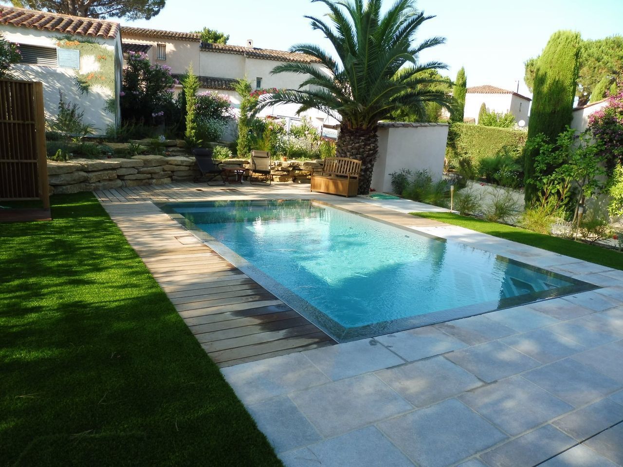 Piscine avec palmier en arrière-plan