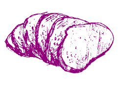 Una ilustración en línea de color púrpura de una rebanada de pan.