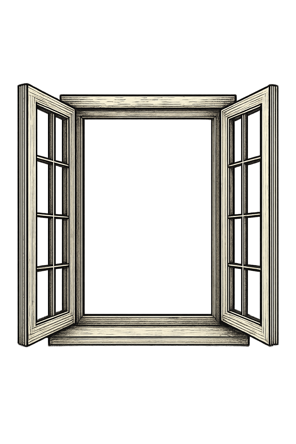 Fenêtre en bois ouverte.
