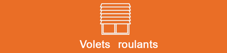 Panneau orange avec une icône blanche empilée et le texte Volets roulants