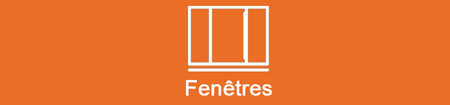 Bouton orange intitulé Fenêtres avec une icône de fenêtre blanche.