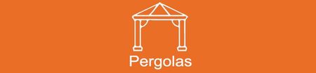Icône de pergola blanche et le mot Pergolas sur fond orange