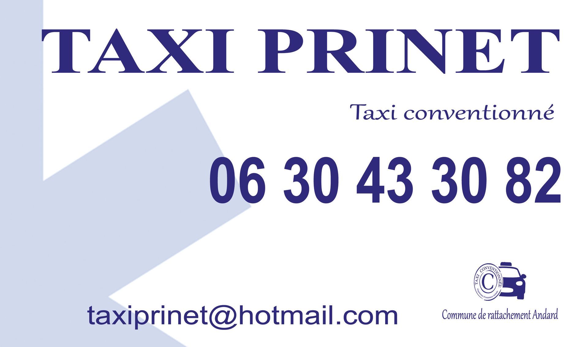 Carte de visite de Taxi Prinet
