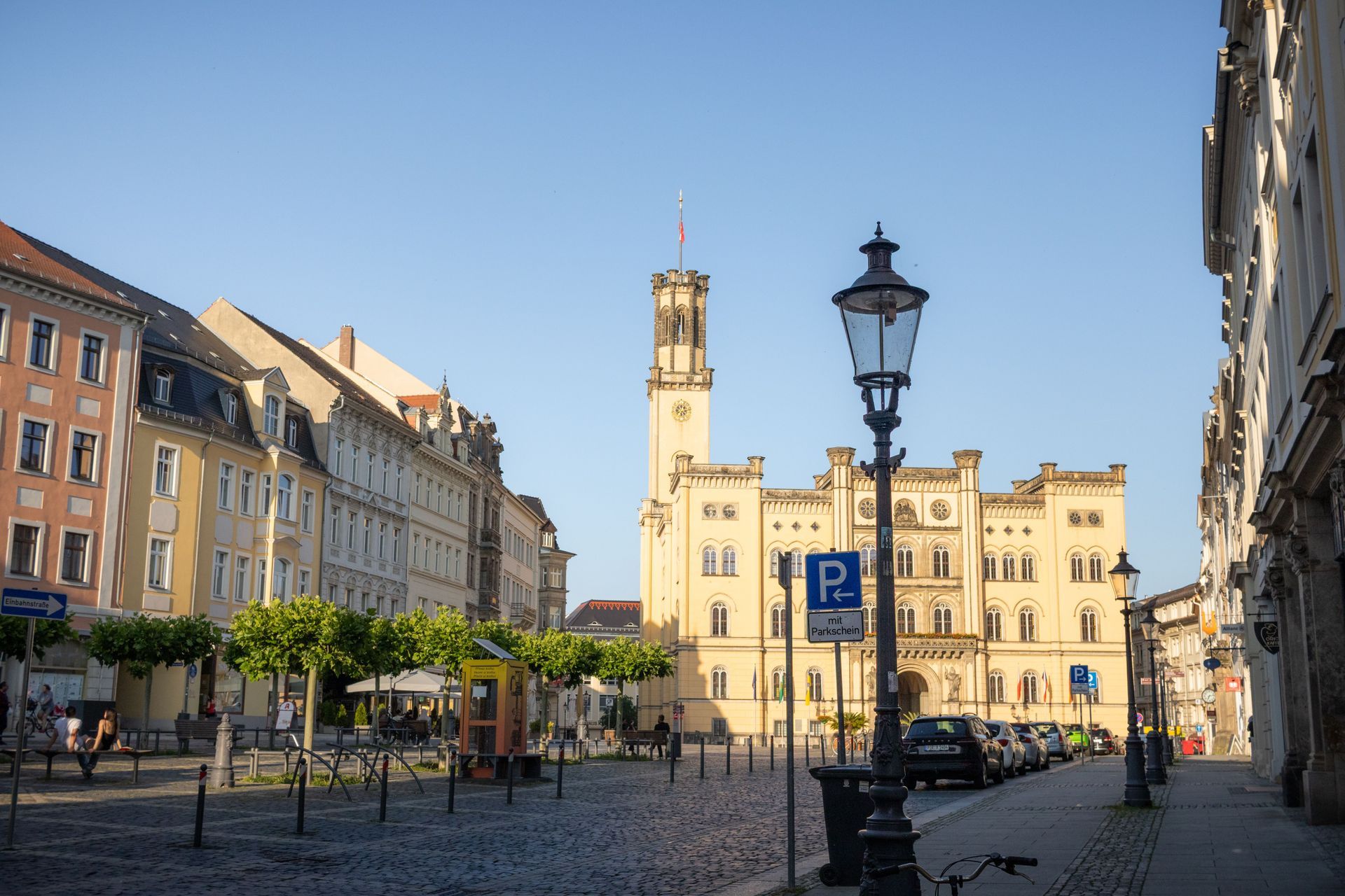 Historic market square in Zörbig with the town hall and old town buildings