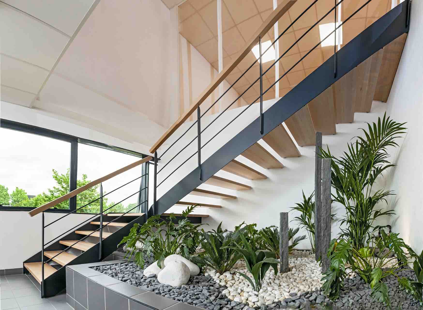 escalier bois droit fond blanc