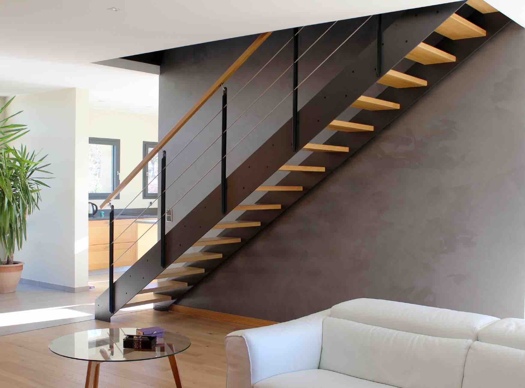 escalier bois droit haut