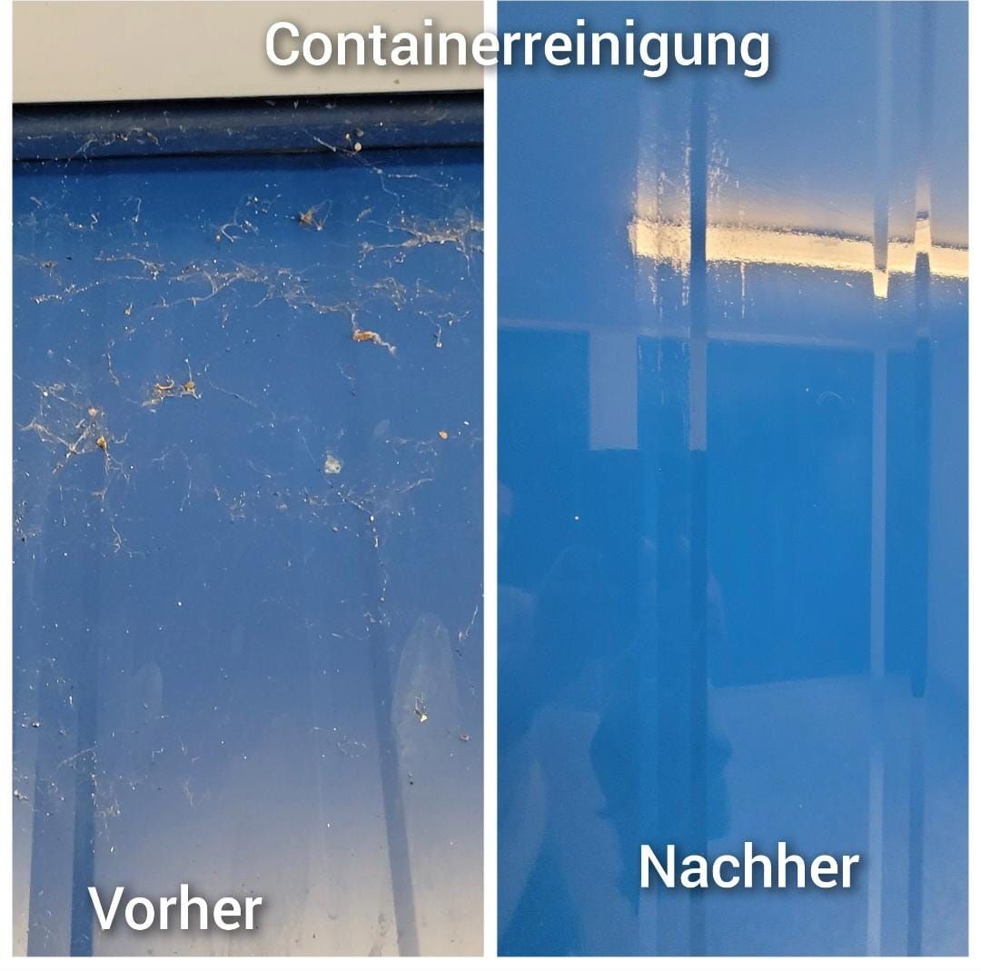 Ein Vorher-Nachher-Bild einer Containerreinigung