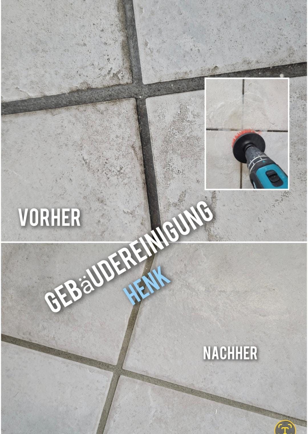 Ein Vorher-Nachher-Bild eines Fliesenbodens