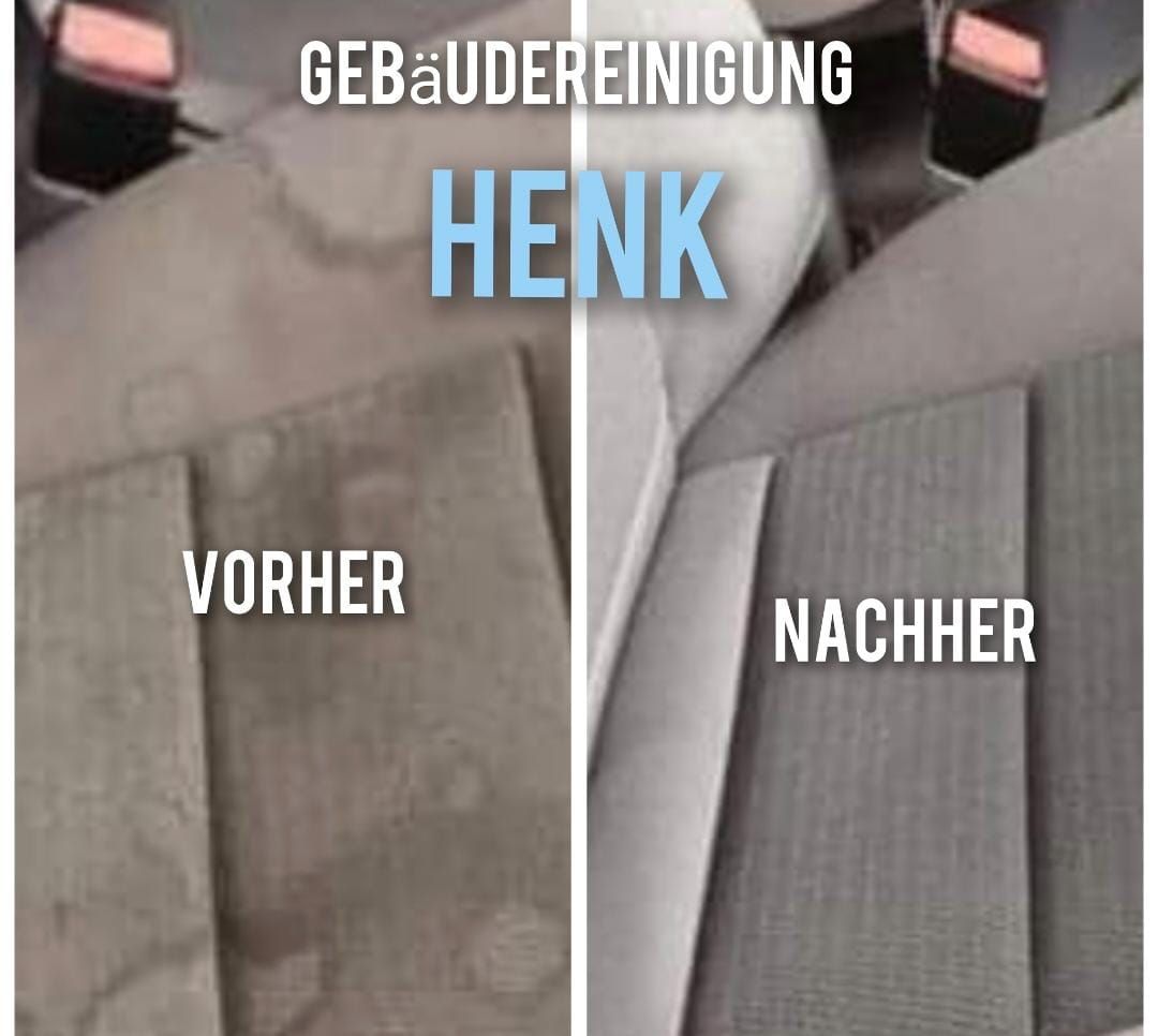 Ein Bild eines Autositzes vor und nach der Reinigung durch Henk