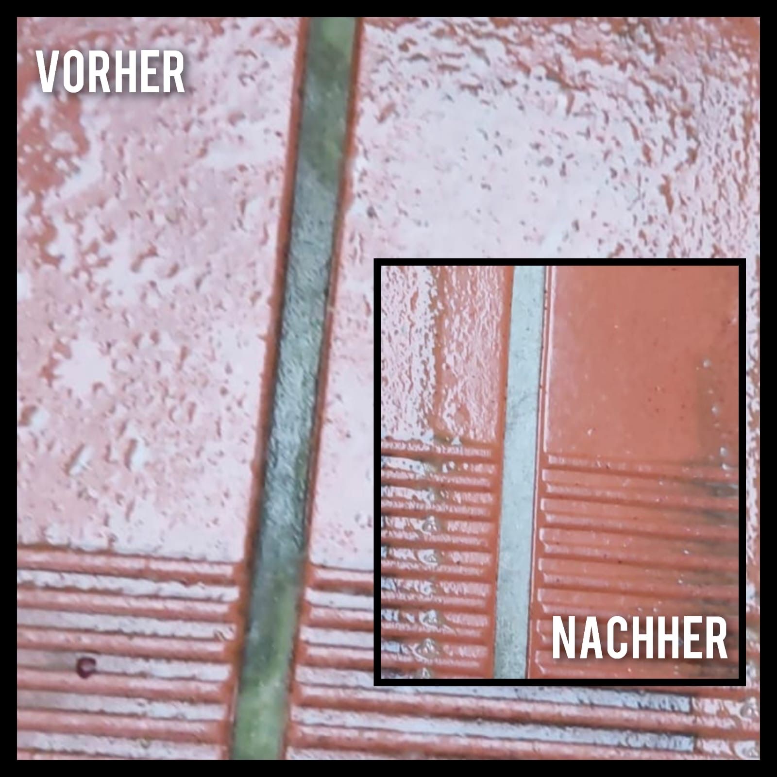 Ein Vorher-Nachher-Bild einer Ziegelmauer