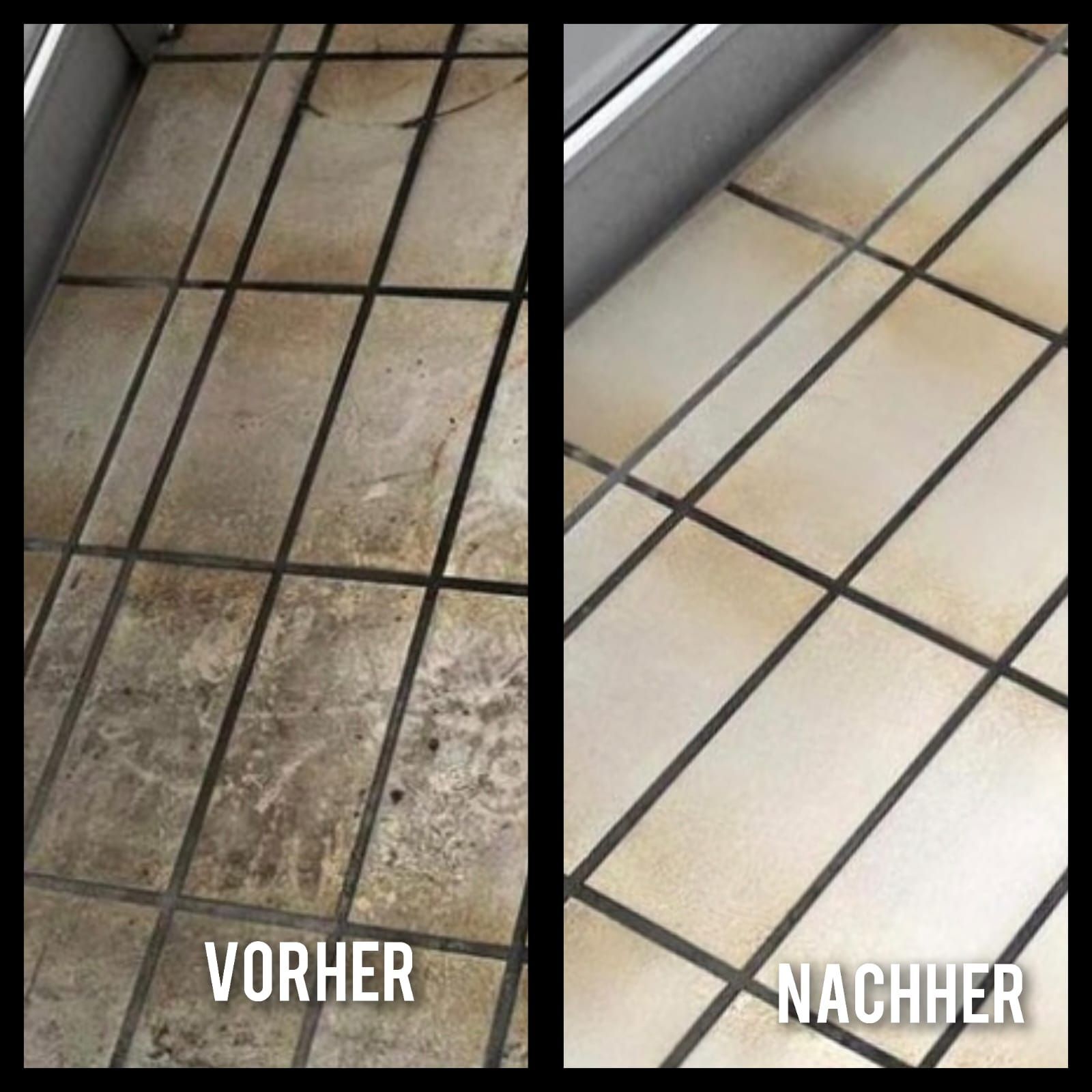 Ein Vorher-Nachher-Bild eines Fliesenbodens