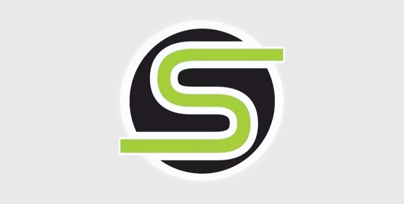 Stilisiertes schwarz-limettengrünes „S“-Logo auf hellgrauem Hintergrund