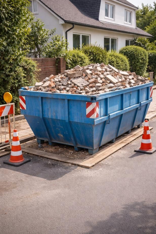 Un baño moderno con paredes revestidas de mármol blanco veteado, un lavabo doble y un suelo de baldosas negras con estampado.