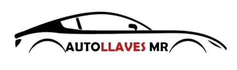 Logotipo: Silueta de un coche con texto &ldquo;AUTOLLAVES MR&rdquo; en negro y rojo.