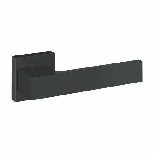 Schwarzer, quadratischer Türgriff mit rechteckigem Hebel.