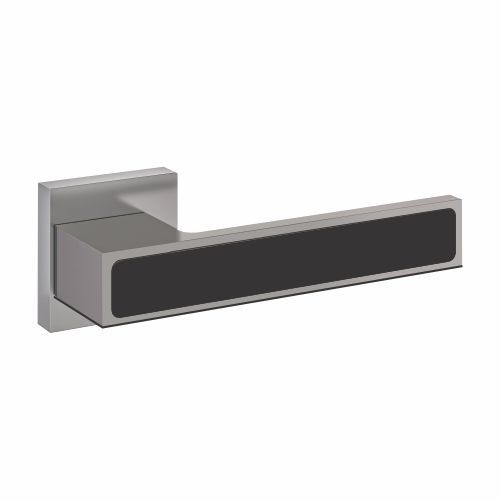 Türgriff in Silber und Schwarz mit quadratischer Rosette.